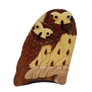 Barn Yard Hoot Owl Pair Hand-carved Puzzle Box - Stash Box Dan