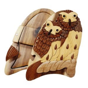 Barn Yard Hoot Owl Pair Hand-carved Puzzle Box - Stash Box Dan