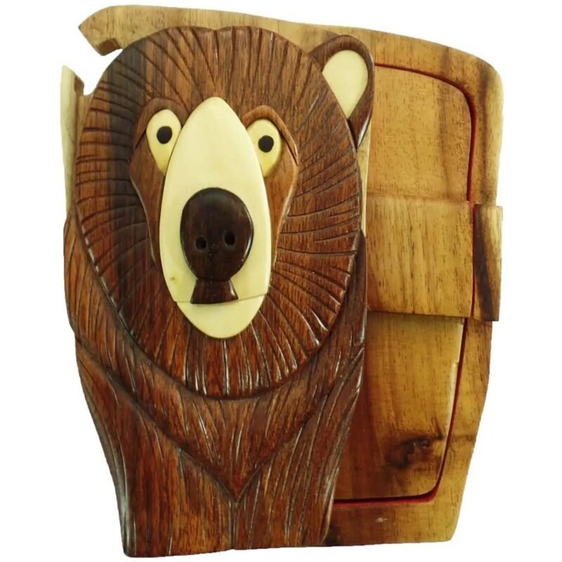 Bear Head in the Woods Hand-Carved Puzzle Box