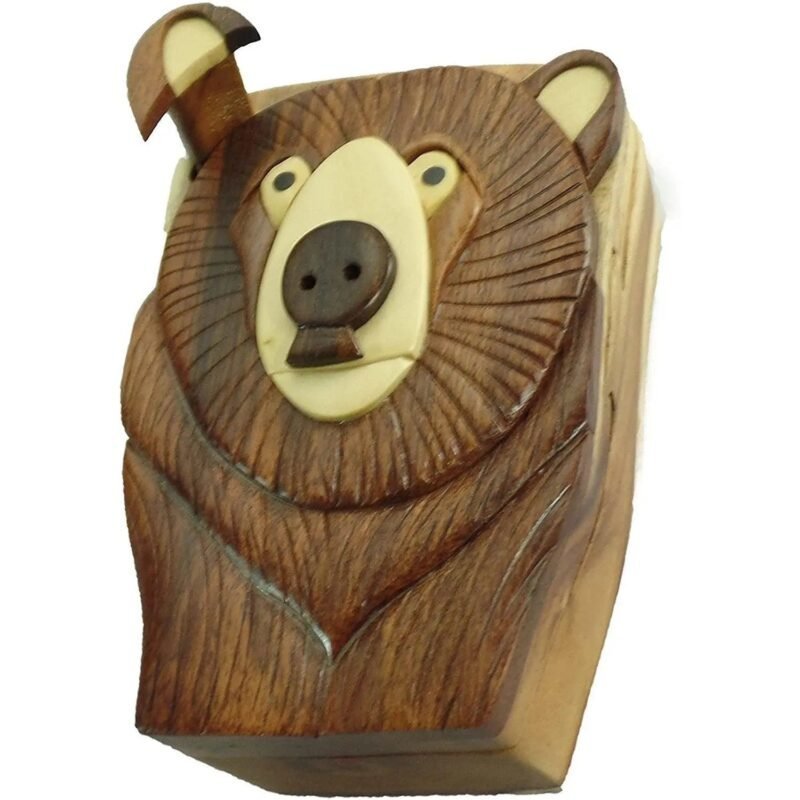 Bear Head in the Woods Hand-Carved Puzzle Box