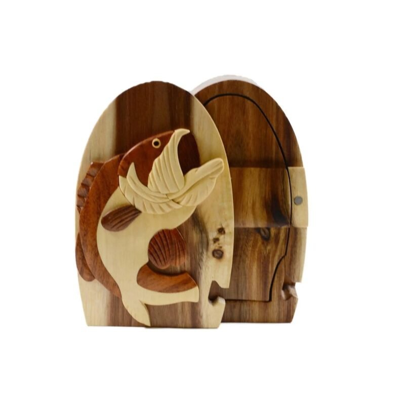 Big Catch Bass Fishing Hand-Carved Puzzle Box - Stash Box Dan