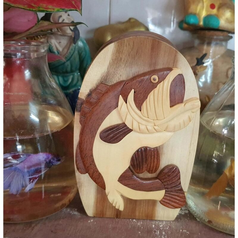 Big Catch Bass Fishing Hand-Carved Puzzle Box - Stash Box Dan