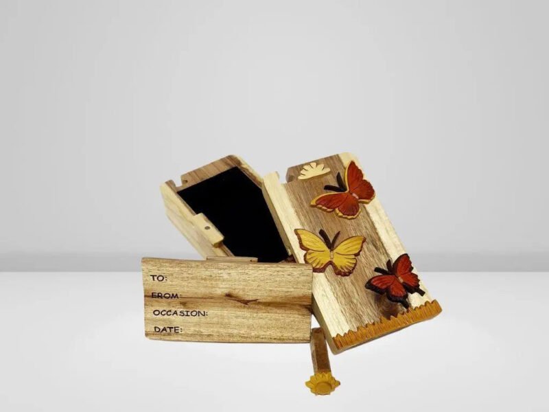 Butterflies are Free Hand-Carved Puzzle Box - Stash Box Dan