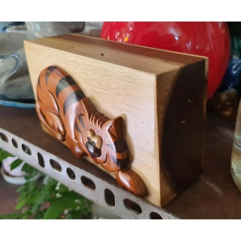 Crazy Cat Hand-Carved Puzzle Box - Stash Box Dan