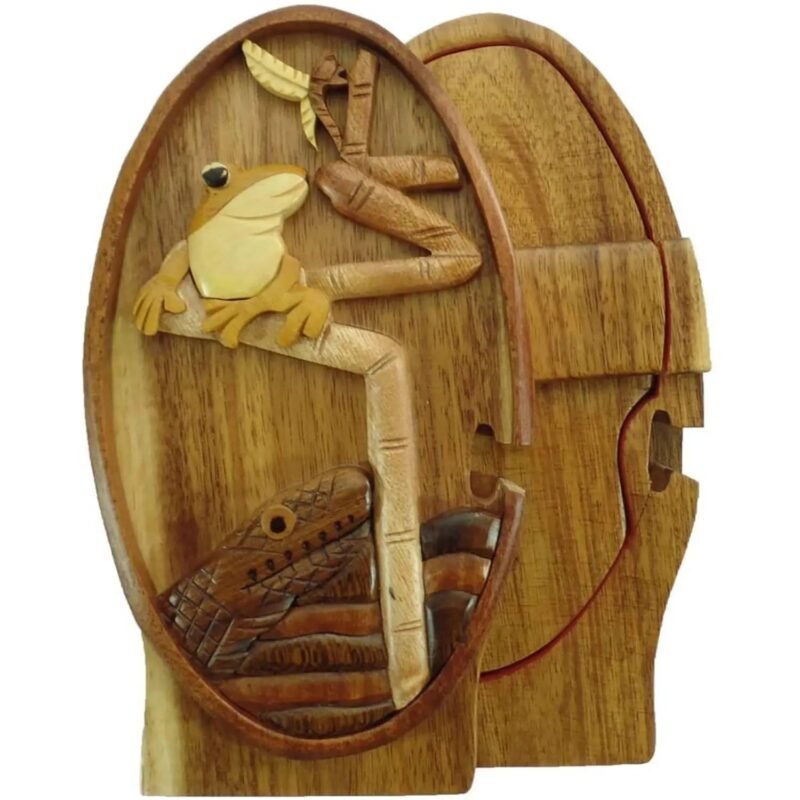 Food Chain Snake Frog Dragonfly Hand-Carved Puzzle Box