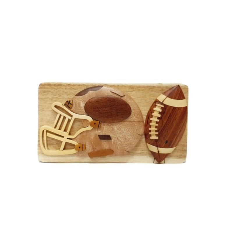 Football and Helmet Hand-Carved Puzzle Box - Stash Box Dan