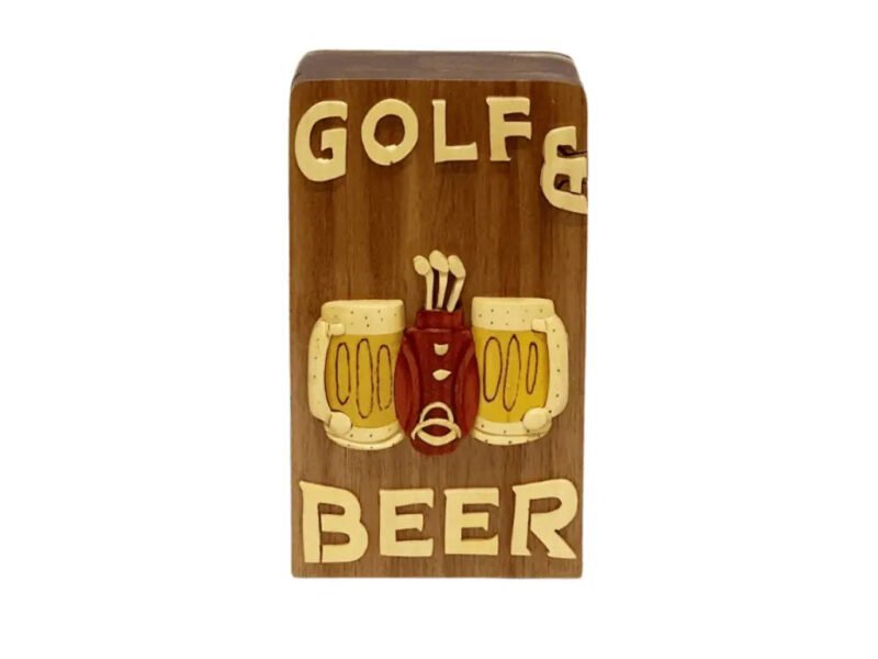 Golf and Beer Hand-carved Handcrafted Puzzle Box - Stash Box Dan