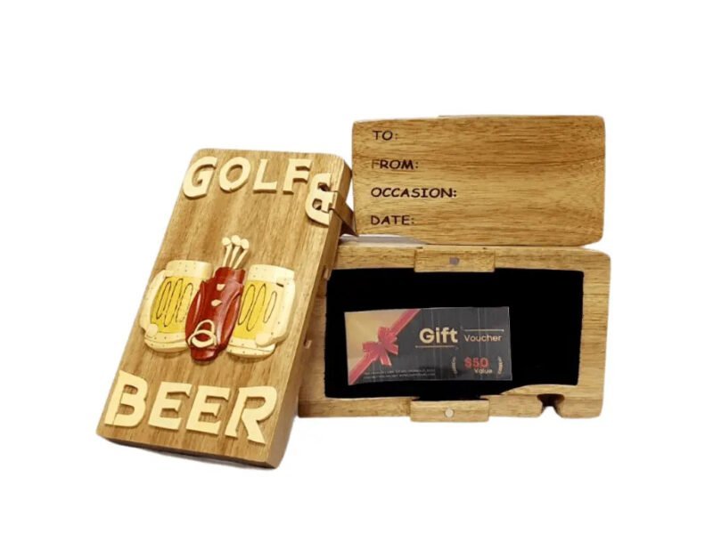 Golf and Beer Hand-carved Handcrafted Puzzle Box - Stash Box Dan