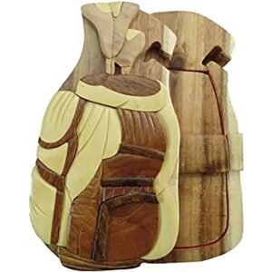 Golf Bag Golfing Tee Hand-Carved Puzzle Box - Stash Box Dan