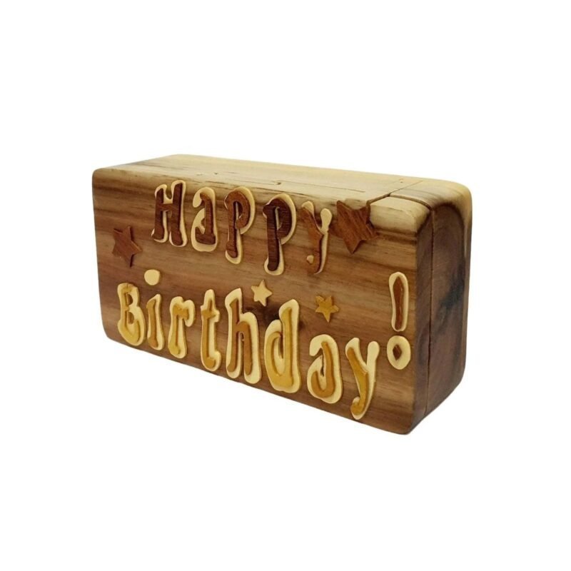 Happy Birthday Hand-carved Puzzle Box - Stash Box Dan