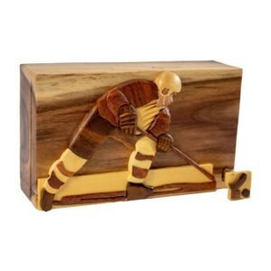 Hockey Player Hand-Carved Puzzle Box - Stash Box Dan