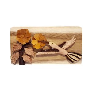 Hummingbird and Flowers Hand-Carved Puzzle Box