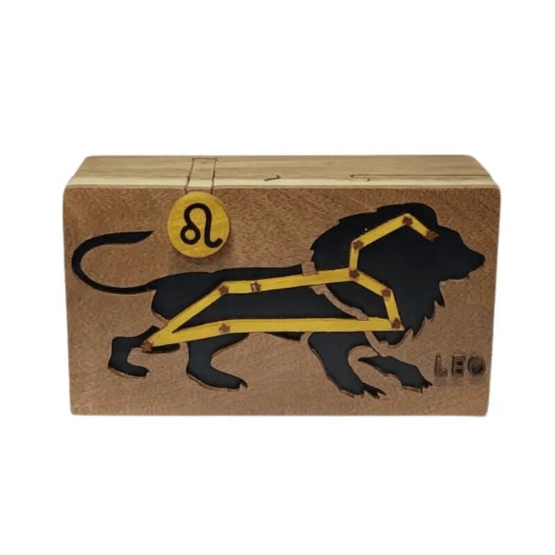 Leo Zodiac Hand-carved Puzzle Box - Stash Box Dan