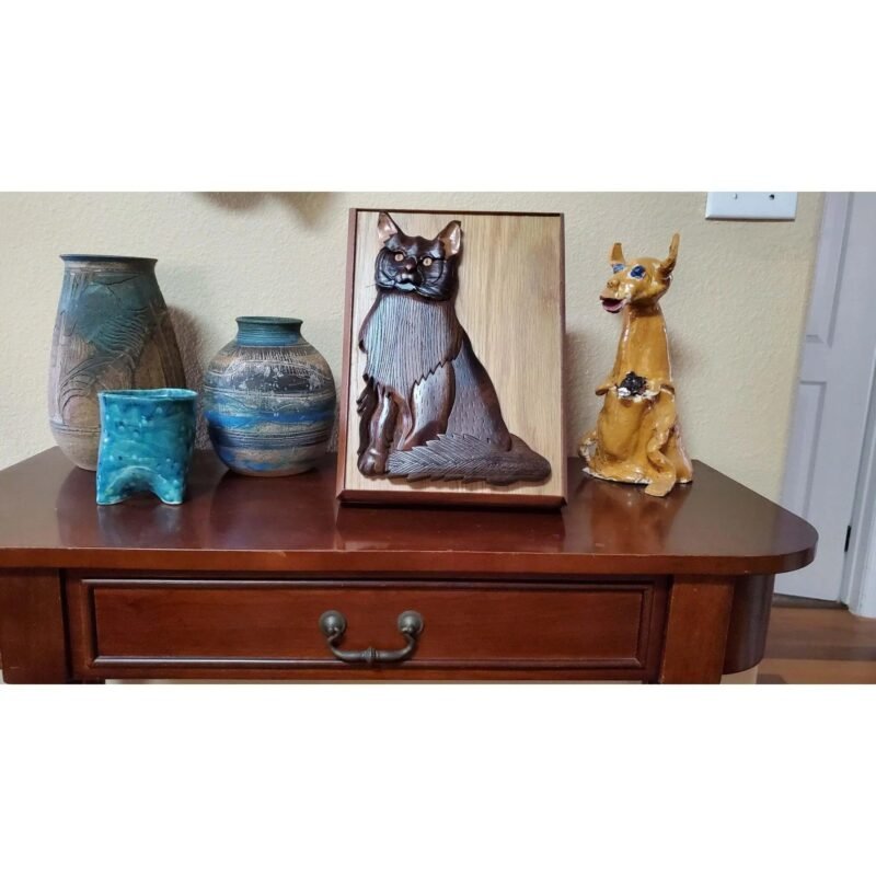 Maine Coon Black Cat Hand-Carved Pet Portrait