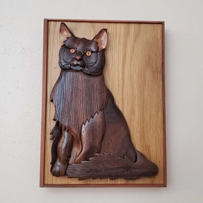 Maine Coon Black Cat Hand-Carved Pet Portrait