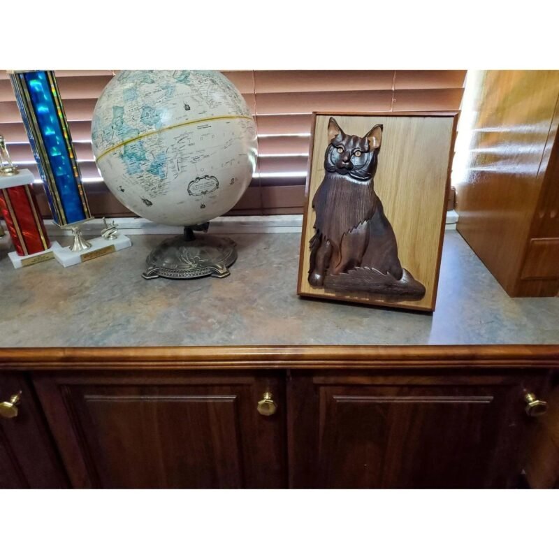 Maine Coon Black Cat Hand-Carved Pet Portrait