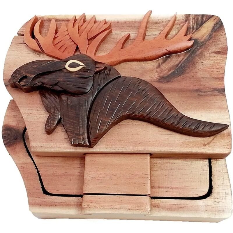 Moose in The Woods Hand-Carved Puzzle Box