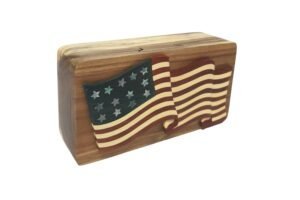 Mother of Pearl American Flag Hand-carved Puzzle Box