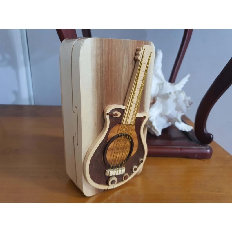 Music Guitar Pick Holder Hand-Carved Puzzle Box