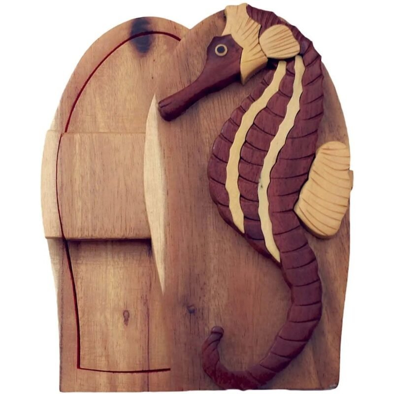 Seahorse Ocean Swimmer Hand-Carved Puzzle Box - Stash Box Dan