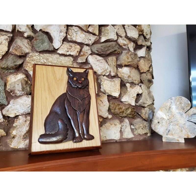 Short Hair Black Cat Hand-Carved Pet Portrait - Stash Box Dan