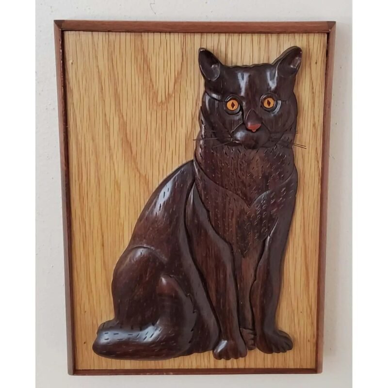 Short Hair Black Cat Hand-Carved Pet Portrait - Stash Box Dan