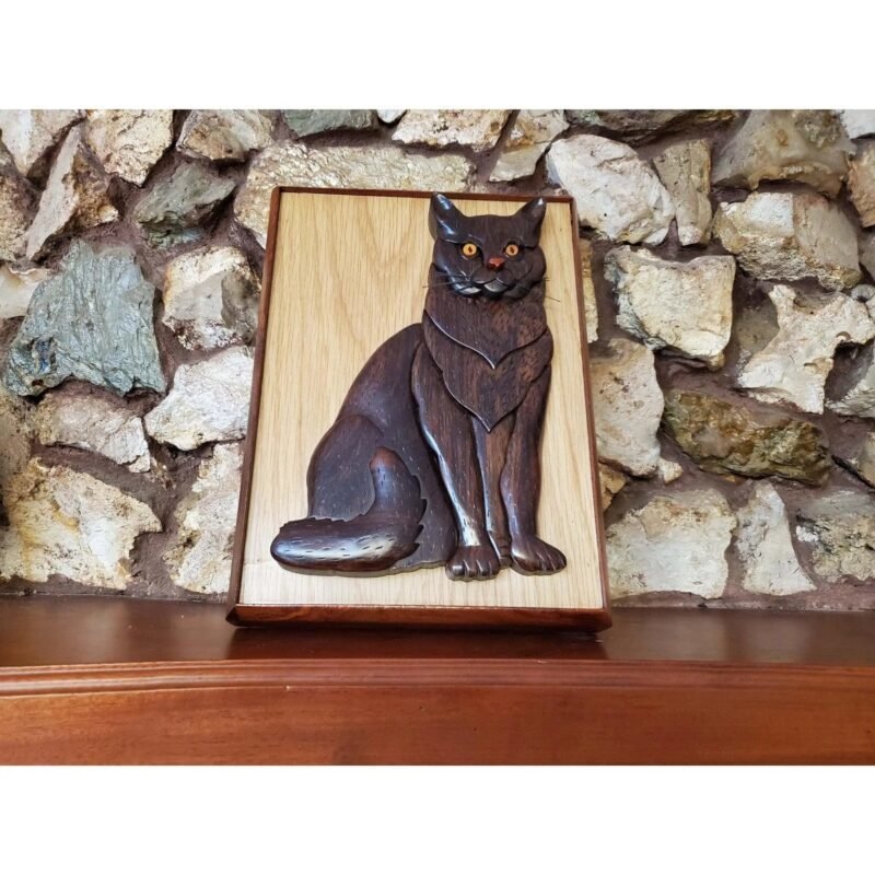 Short Hair Black Cat Hand-Carved Pet Portrait - Stash Box Dan