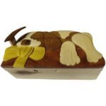 Sleeping Puppy Dog with Bow Hand-Carved Puzzle Box - Stash Box Dan