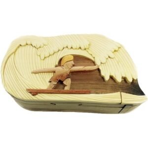 Surfer Dude in The Waves Hand-Carved Puzzle Box - Stash Box Dan