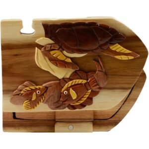 Turtle and Reef Fish Hand-Carved Puzzle Box - Stash Box Dan